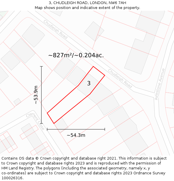 3, CHUDLEIGH ROAD, LONDON, NW6 7AH: Plot and title map