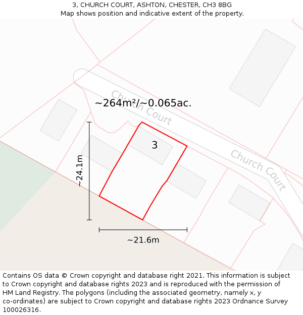 3, CHURCH COURT, ASHTON, CHESTER, CH3 8BG: Plot and title map