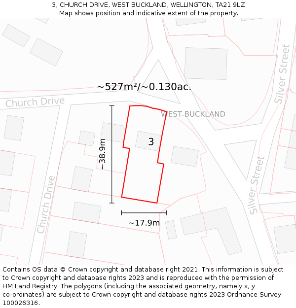 3, CHURCH DRIVE, WEST BUCKLAND, WELLINGTON, TA21 9LZ: Plot and title map