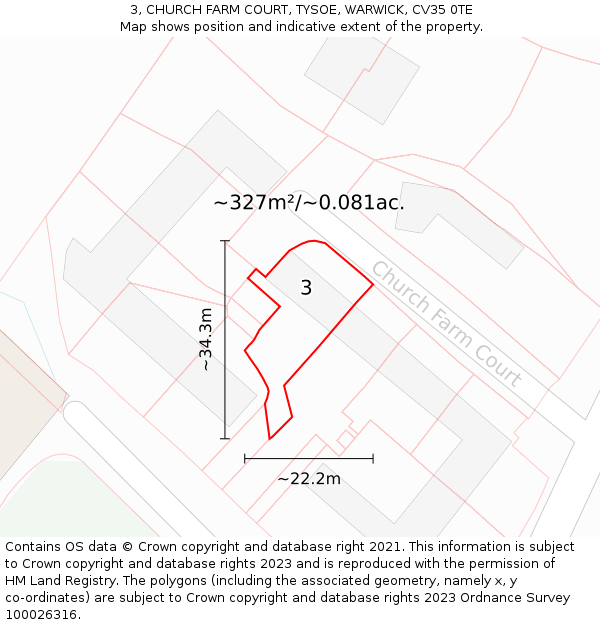 3, CHURCH FARM COURT, TYSOE, WARWICK, CV35 0TE: Plot and title map