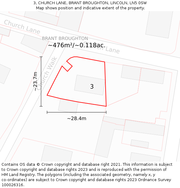 3, CHURCH LANE, BRANT BROUGHTON, LINCOLN, LN5 0SW: Plot and title map