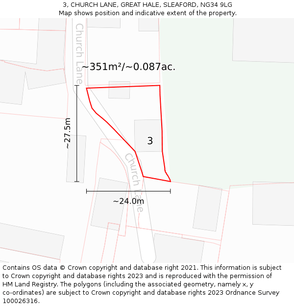 3, CHURCH LANE, GREAT HALE, SLEAFORD, NG34 9LG: Plot and title map