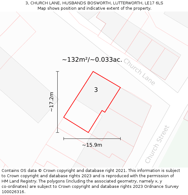 3, CHURCH LANE, HUSBANDS BOSWORTH, LUTTERWORTH, LE17 6LS: Plot and title map