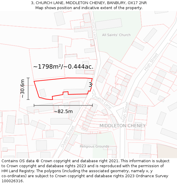 3, CHURCH LANE, MIDDLETON CHENEY, BANBURY, OX17 2NR: Plot and title map