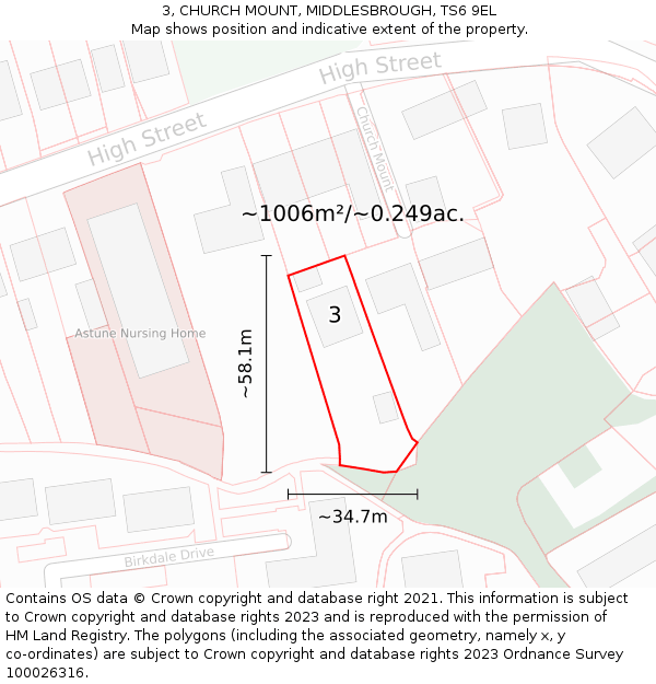 3, CHURCH MOUNT, MIDDLESBROUGH, TS6 9EL: Plot and title map