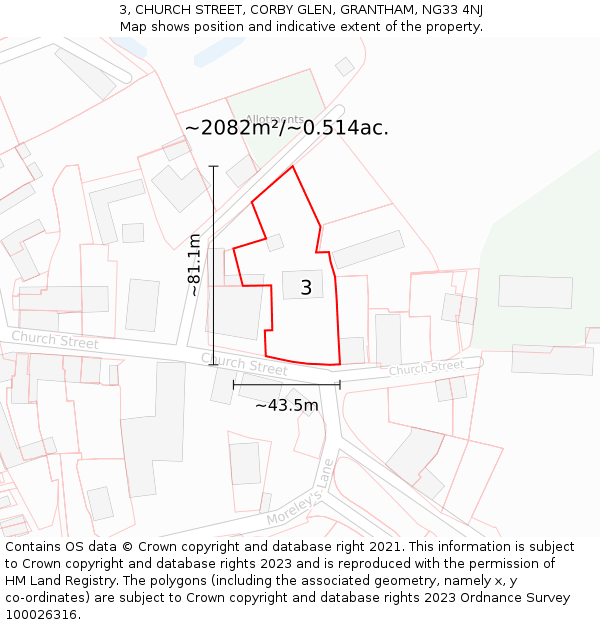 3, CHURCH STREET, CORBY GLEN, GRANTHAM, NG33 4NJ: Plot and title map