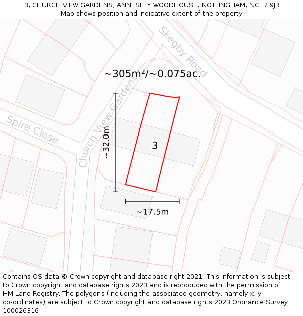 3, CHURCH VIEW GARDENS, ANNESLEY WOODHOUSE, NOTTINGHAM, NG17 9JR: Plot and title map