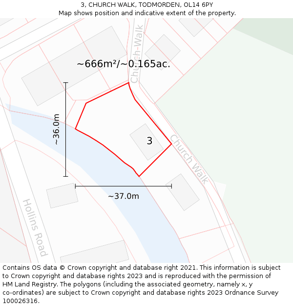 3, CHURCH WALK, TODMORDEN, OL14 6PY: Plot and title map