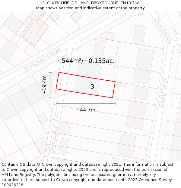 3, CHURCHFIELDS LANE, BROXBOURNE, EN10 7JW: Plot and title map