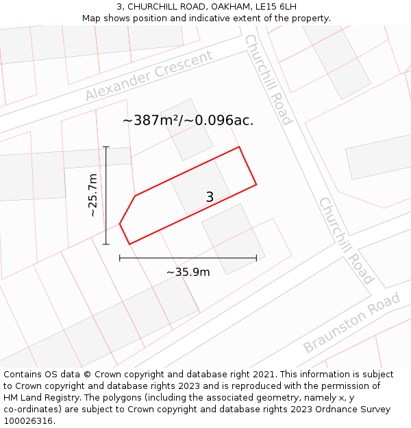 3, CHURCHILL ROAD, OAKHAM, LE15 6LH: Plot and title map