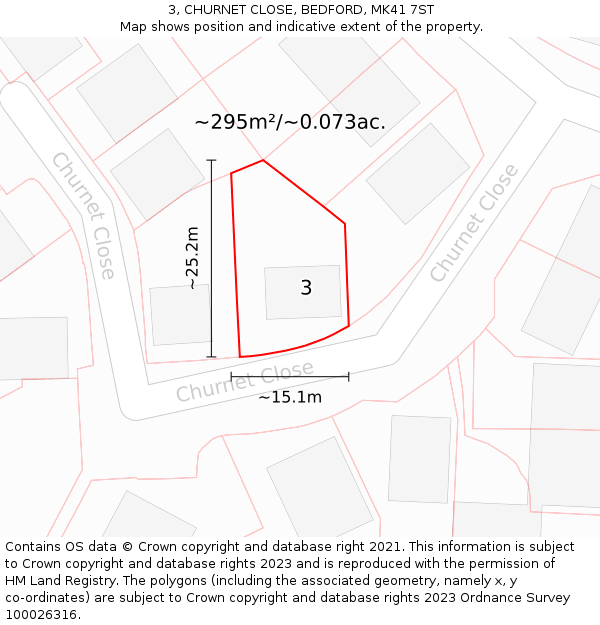 3, CHURNET CLOSE, BEDFORD, MK41 7ST: Plot and title map