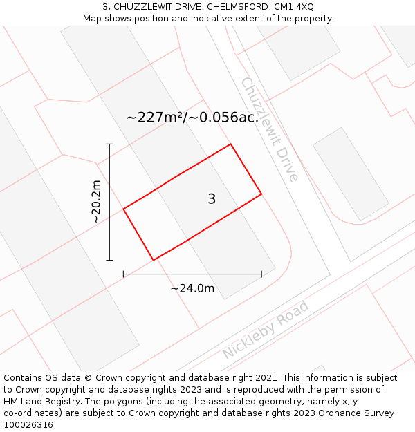 3, CHUZZLEWIT DRIVE, CHELMSFORD, CM1 4XQ: Plot and title map