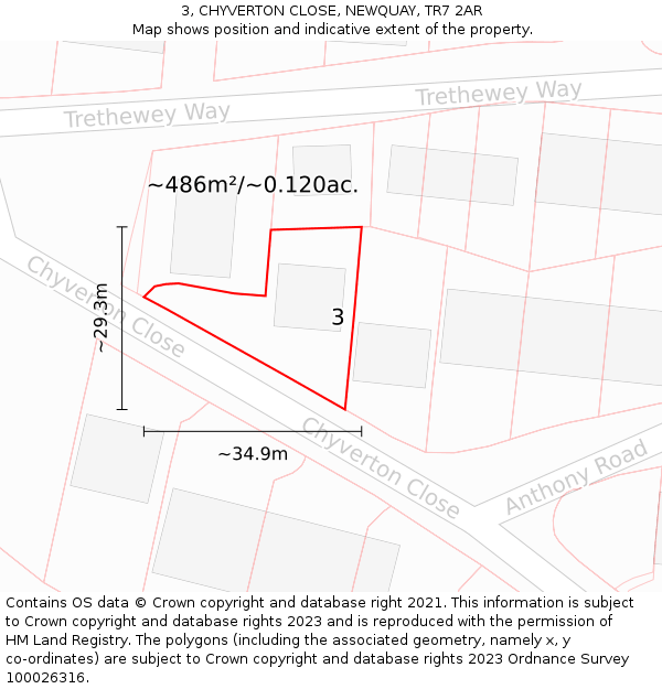 3, CHYVERTON CLOSE, NEWQUAY, TR7 2AR: Plot and title map