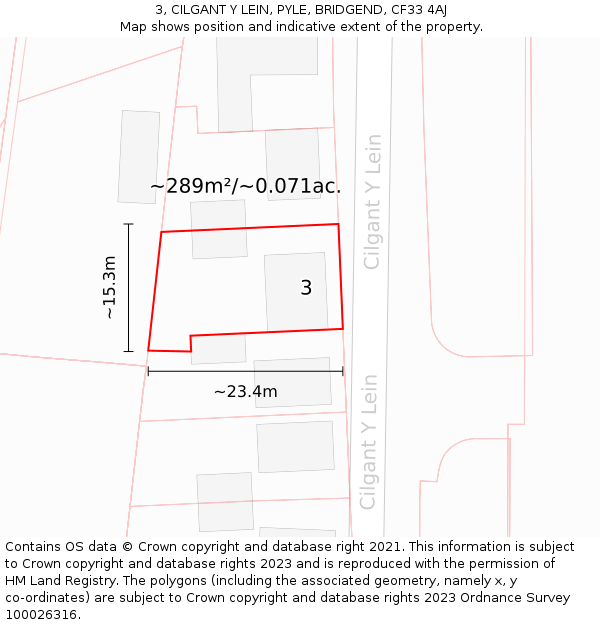 3, CILGANT Y LEIN, PYLE, BRIDGEND, CF33 4AJ: Plot and title map