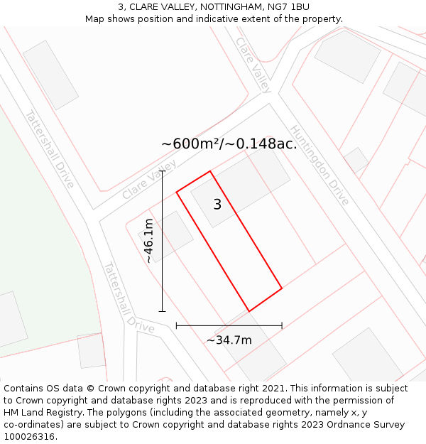 3, CLARE VALLEY, NOTTINGHAM, NG7 1BU: Plot and title map