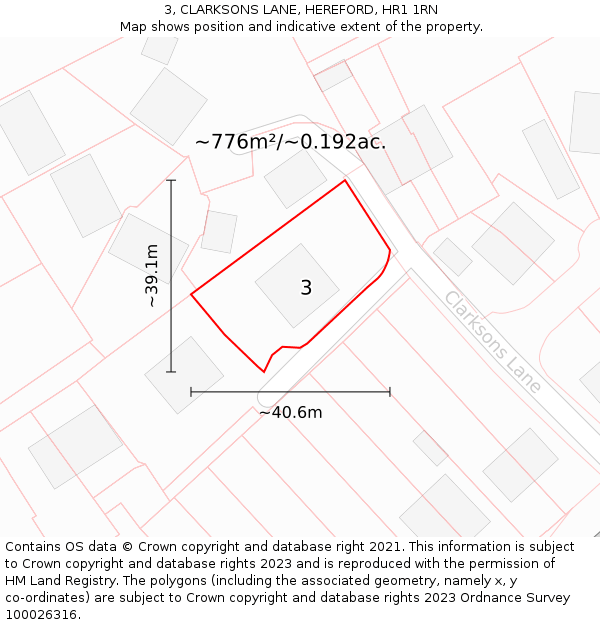 3, CLARKSONS LANE, HEREFORD, HR1 1RN: Plot and title map