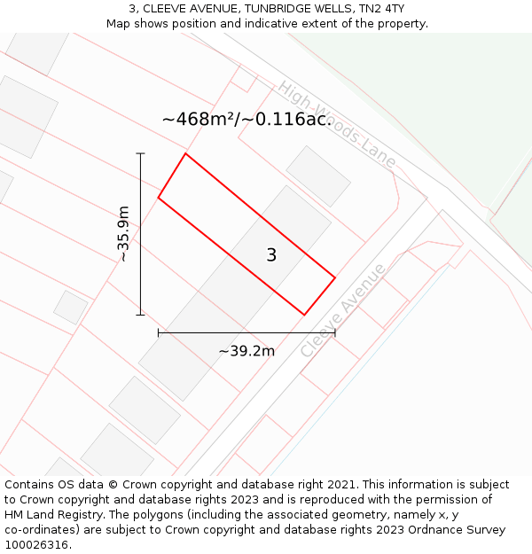 3, CLEEVE AVENUE, TUNBRIDGE WELLS, TN2 4TY: Plot and title map