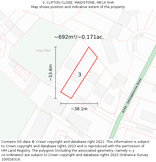 3, CLIFTON CLOSE, MAIDSTONE, ME14 5HA: Plot and title map
