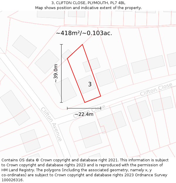 3, CLIFTON CLOSE, PLYMOUTH, PL7 4BL: Plot and title map