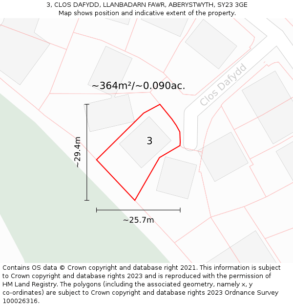 3, CLOS DAFYDD, LLANBADARN FAWR, ABERYSTWYTH, SY23 3GE: Plot and title map