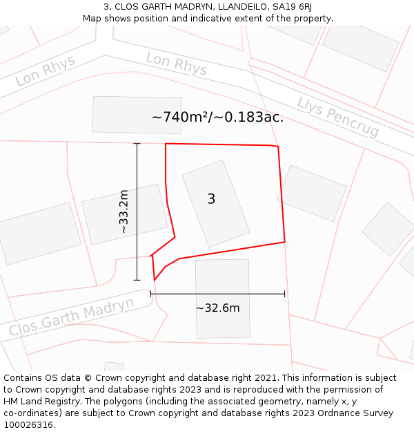 3, CLOS GARTH MADRYN, LLANDEILO, SA19 6RJ: Plot and title map