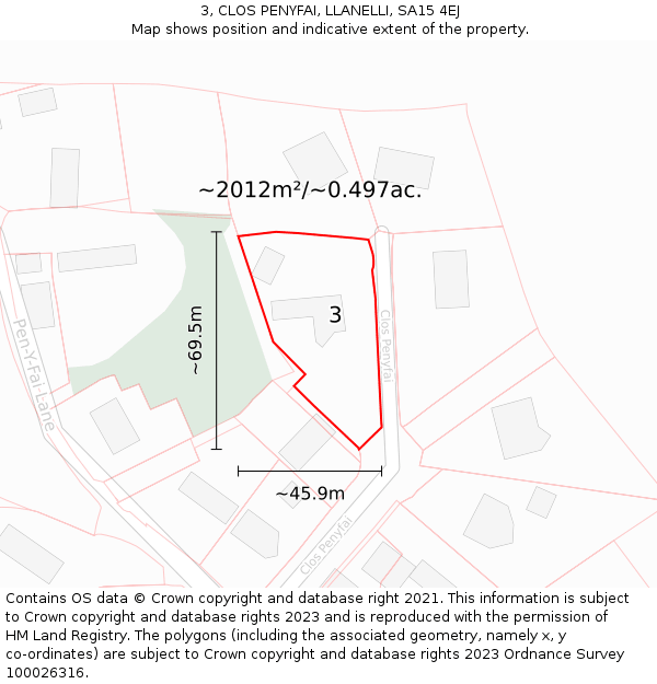 3, CLOS PENYFAI, LLANELLI, SA15 4EJ: Plot and title map