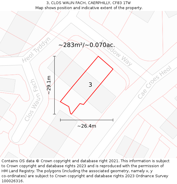 3, CLOS WAUN FACH, CAERPHILLY, CF83 1TW: Plot and title map