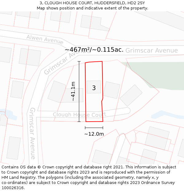 3, CLOUGH HOUSE COURT, HUDDERSFIELD, HD2 2SY: Plot and title map