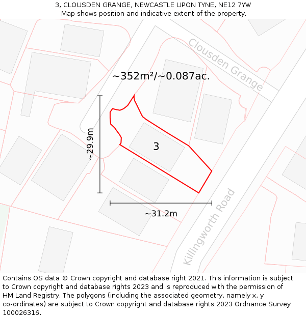 3, CLOUSDEN GRANGE, NEWCASTLE UPON TYNE, NE12 7YW: Plot and title map