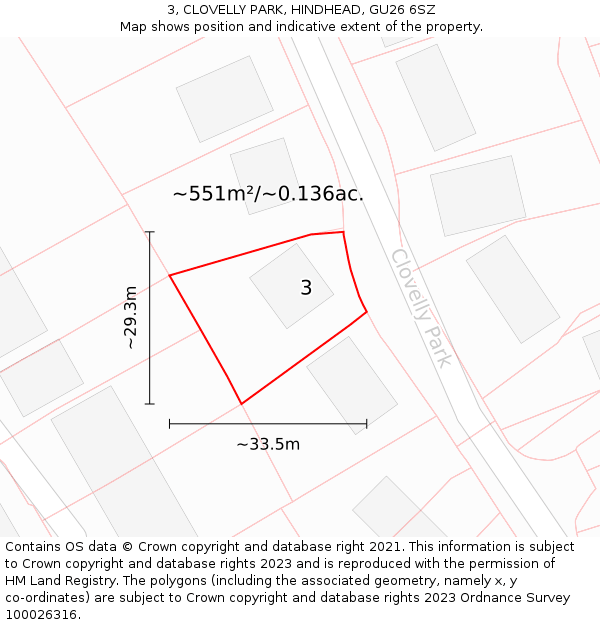 3, CLOVELLY PARK, HINDHEAD, GU26 6SZ: Plot and title map