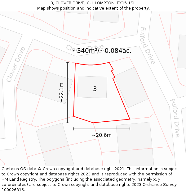 3, CLOVER DRIVE, CULLOMPTON, EX15 1SH: Plot and title map