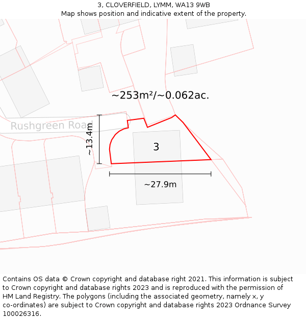 3, CLOVERFIELD, LYMM, WA13 9WB: Plot and title map