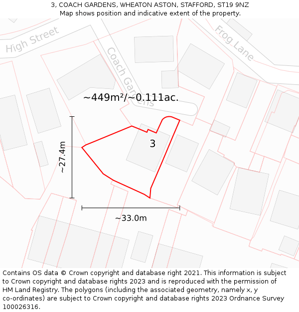 3, COACH GARDENS, WHEATON ASTON, STAFFORD, ST19 9NZ: Plot and title map