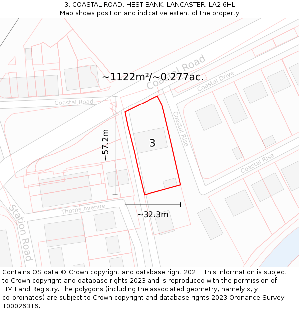 3, COASTAL ROAD, HEST BANK, LANCASTER, LA2 6HL: Plot and title map