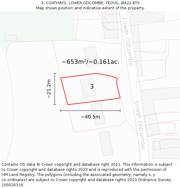 3, COATHAYS, LOWER ODCOMBE, YEOVIL, BA22 8TX: Plot and title map