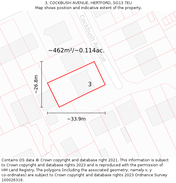 3, COCKBUSH AVENUE, HERTFORD, SG13 7EU: Plot and title map