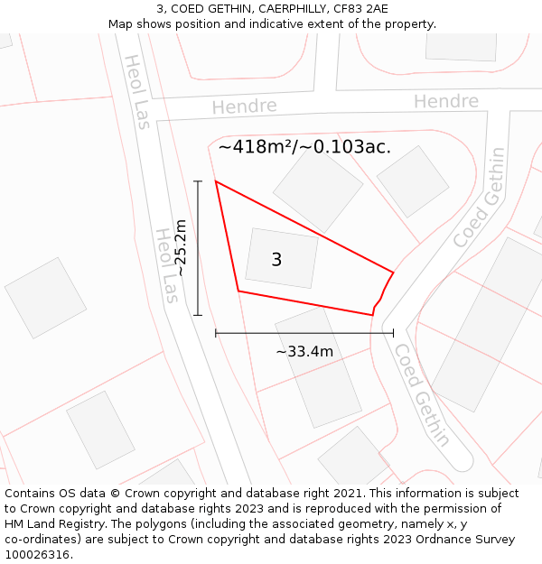 3, COED GETHIN, CAERPHILLY, CF83 2AE: Plot and title map