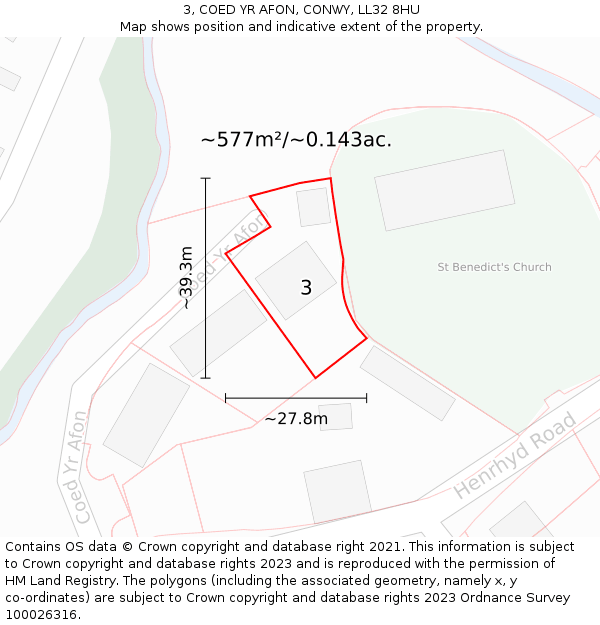 3, COED YR AFON, CONWY, LL32 8HU: Plot and title map