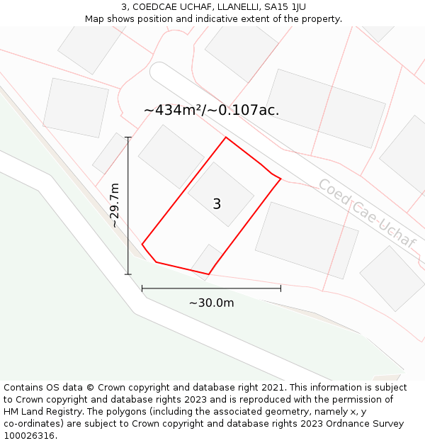 3, COEDCAE UCHAF, LLANELLI, SA15 1JU: Plot and title map