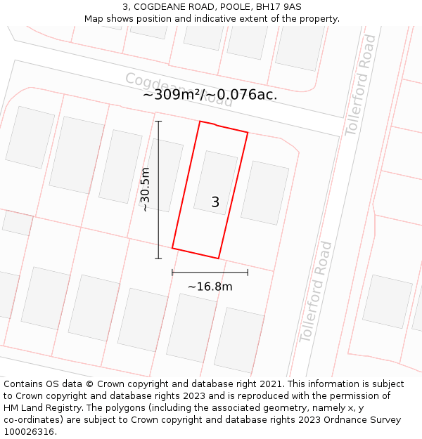 3, COGDEANE ROAD, POOLE, BH17 9AS: Plot and title map