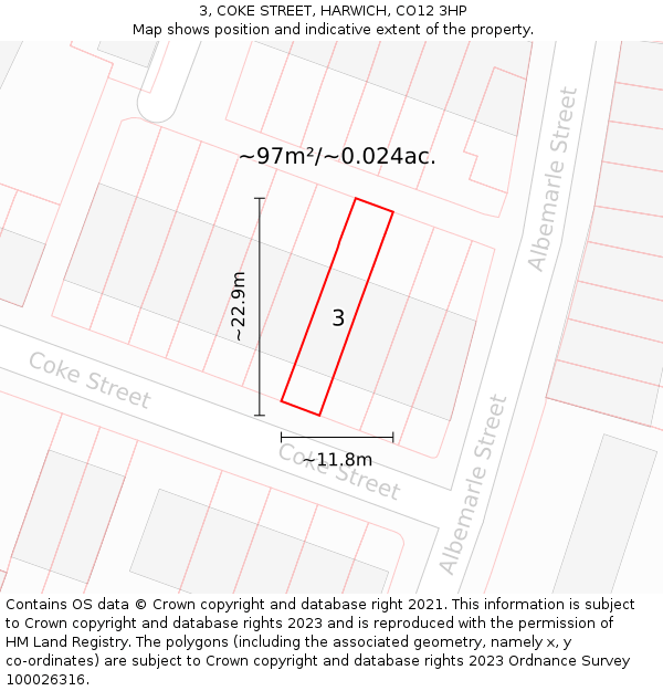 3, COKE STREET, HARWICH, CO12 3HP: Plot and title map