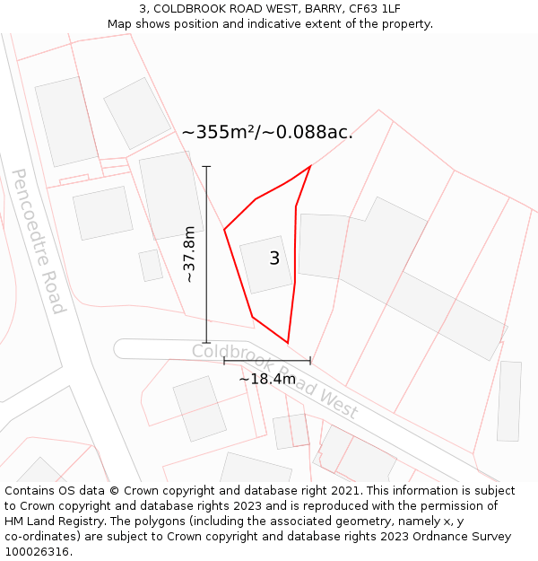 3, COLDBROOK ROAD WEST, BARRY, CF63 1LF: Plot and title map