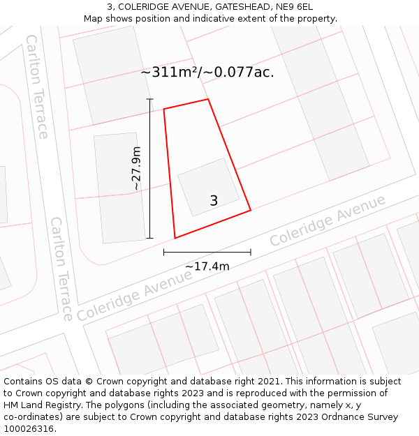 3, COLERIDGE AVENUE, GATESHEAD, NE9 6EL: Plot and title map
