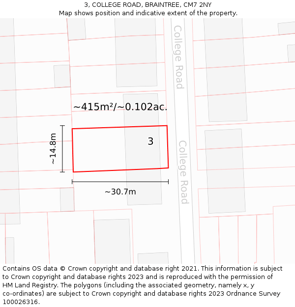 3, COLLEGE ROAD, BRAINTREE, CM7 2NY: Plot and title map