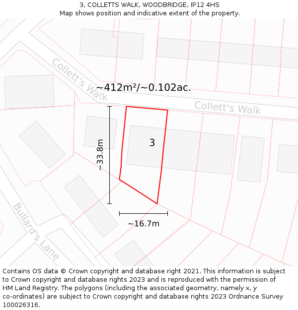 3, COLLETTS WALK, WOODBRIDGE, IP12 4HS: Plot and title map