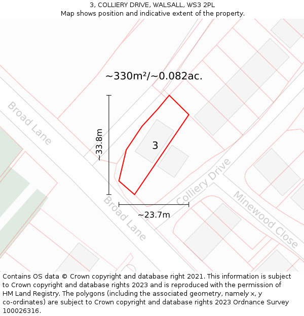 3, COLLIERY DRIVE, WALSALL, WS3 2PL: Plot and title map