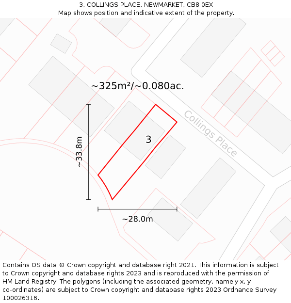 3, COLLINGS PLACE, NEWMARKET, CB8 0EX: Plot and title map