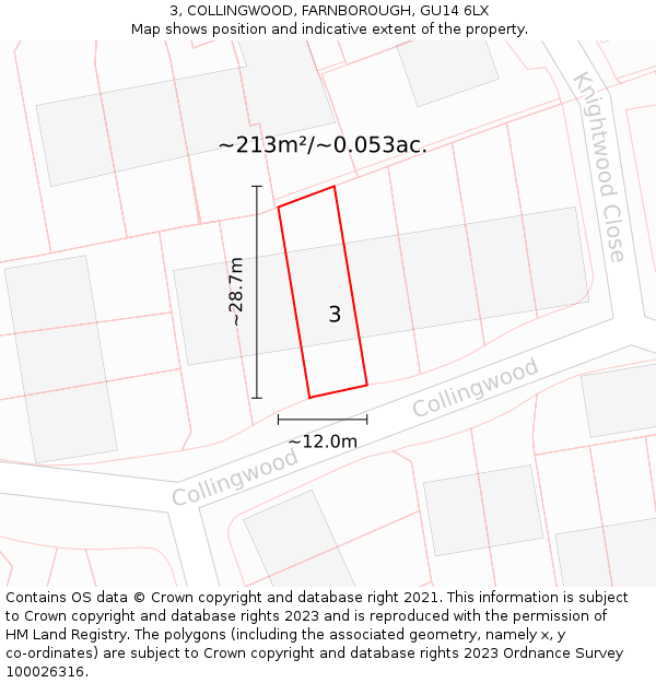 3, COLLINGWOOD, FARNBOROUGH, GU14 6LX: Plot and title map