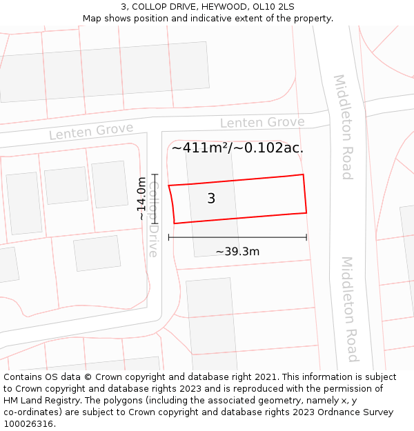 3, COLLOP DRIVE, HEYWOOD, OL10 2LS: Plot and title map