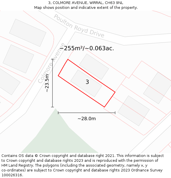 3, COLMORE AVENUE, WIRRAL, CH63 9NL: Plot and title map